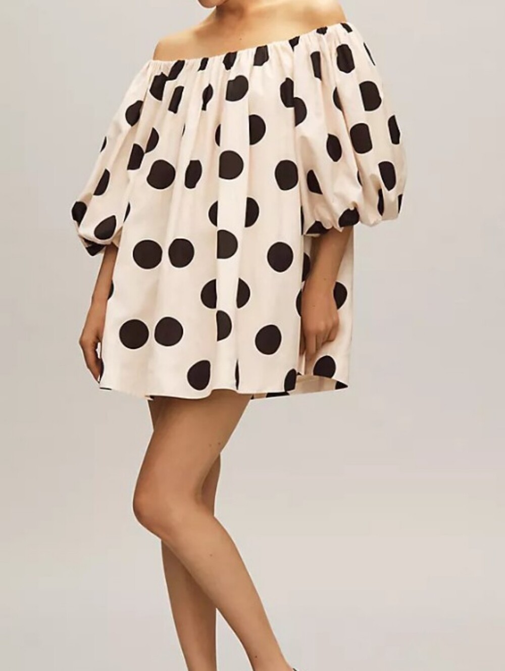 Anthropology Mare Mare Off-Shoulder Polka Dot Puff Sleeve Dress XL - Picture 9 of 12
